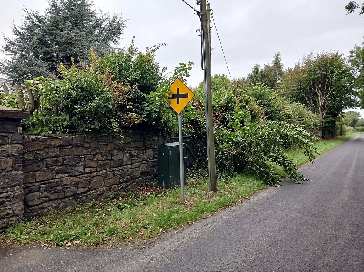 Roadside hedge & wall — before