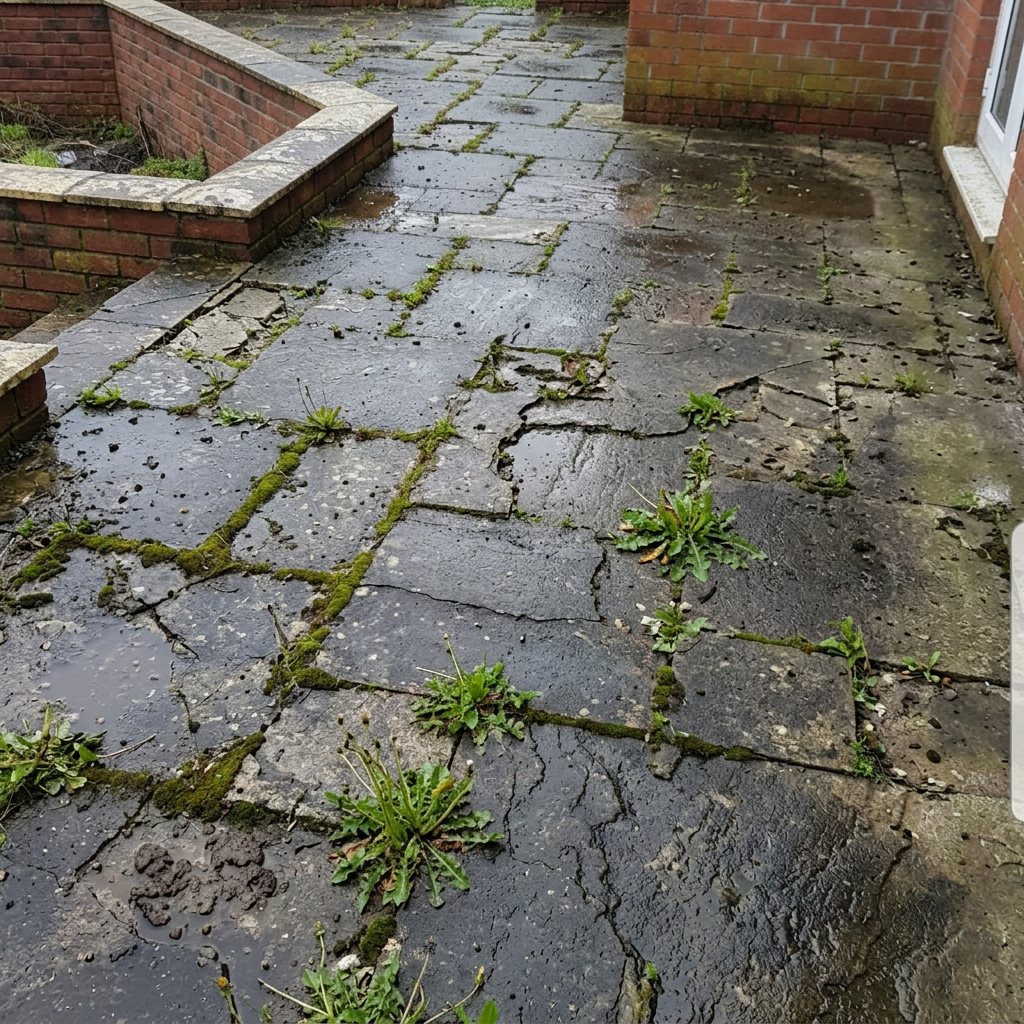 Sandstone patio — before